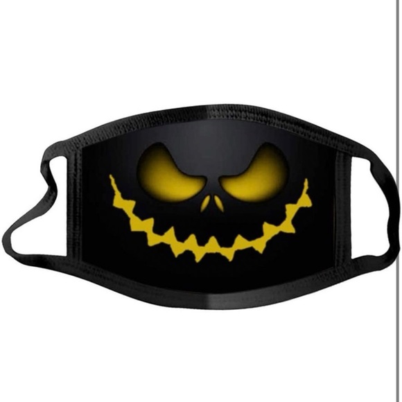 Carved Pumpkin Halloween Face Mask Yellow New - Picture 2 of 3